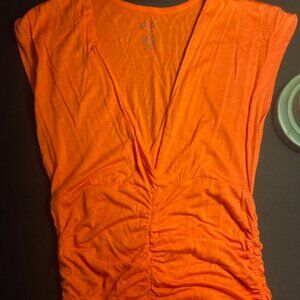 Bright Orange Ruched V-Neck Sleeveless Top – Size M